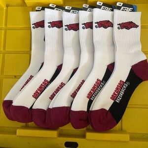 Qty 6 Arkansas Razorbacks Logo Socks NCAA FBF For Bare Feet LG Large